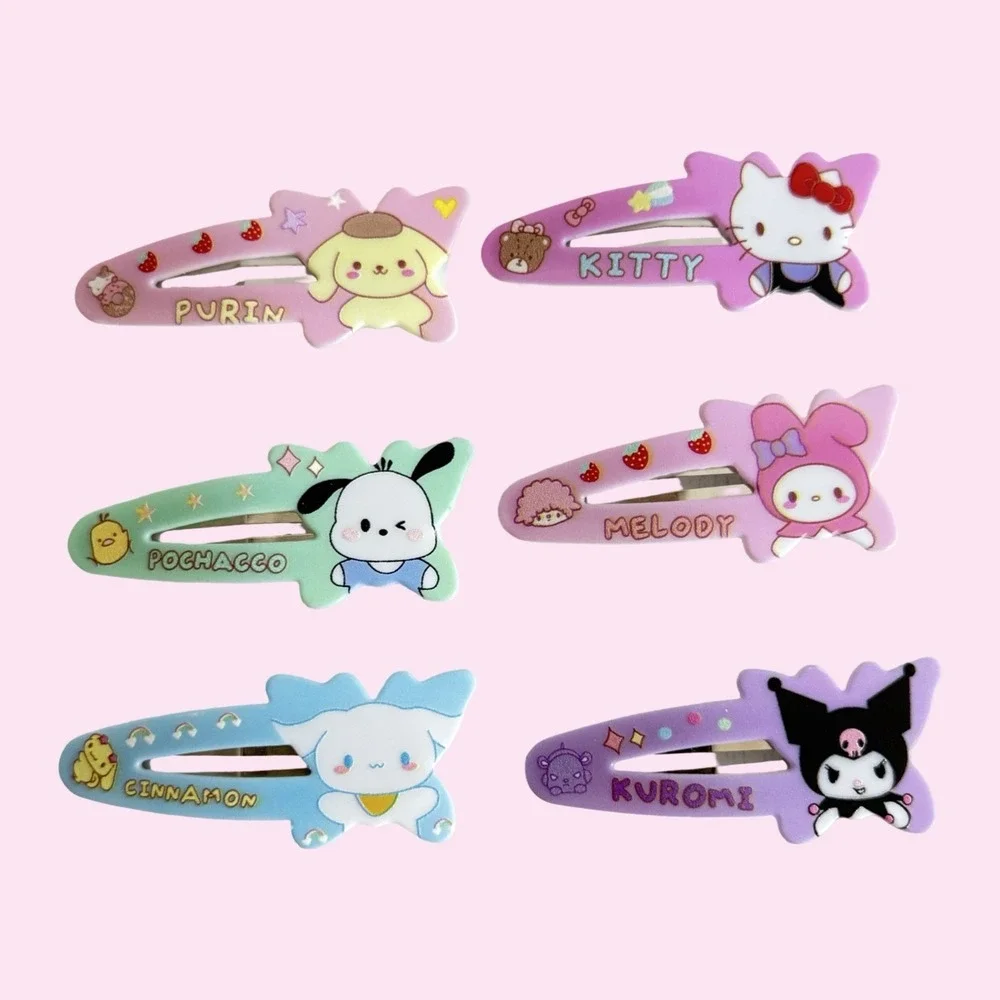 6 PC Set Sanrio Hair Clips Girls Hello Kitty My Melody Snap Barrette Hair Clips